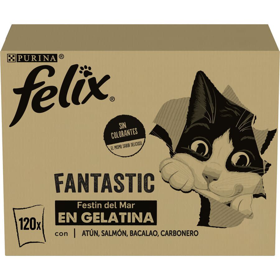 120 saquetas x 85 g Felix Fantastic Sele&ccedil;&atilde;o de Sabores Peixe em Gelatina saquetas para gatos - Multipack, , large Imagem n&uacute;mero 1
